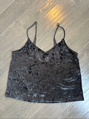 GAP Black Crushed Velvet V-Neck Cami Size L
